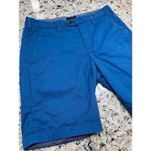 Ted Baker London Mens Chino Shorts Blue Flat Front Cotton Blend 32R Golf Casual